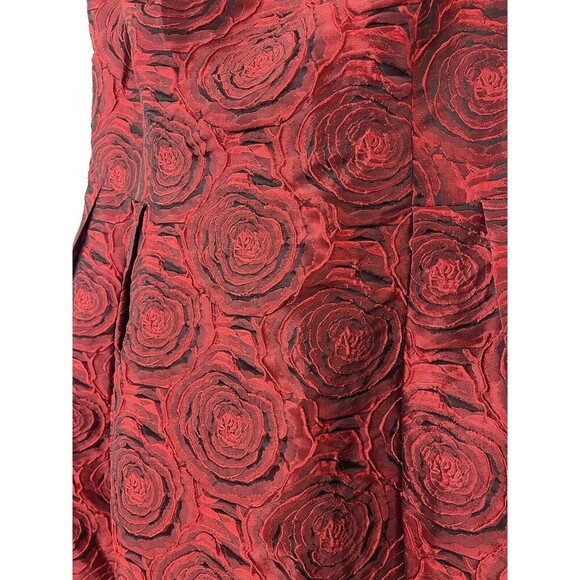 Red Womens 24W Midi Dress Rose Embossed Cocktail Holidays Luxe Carmen Marc Valvo - Picture 3 of 11